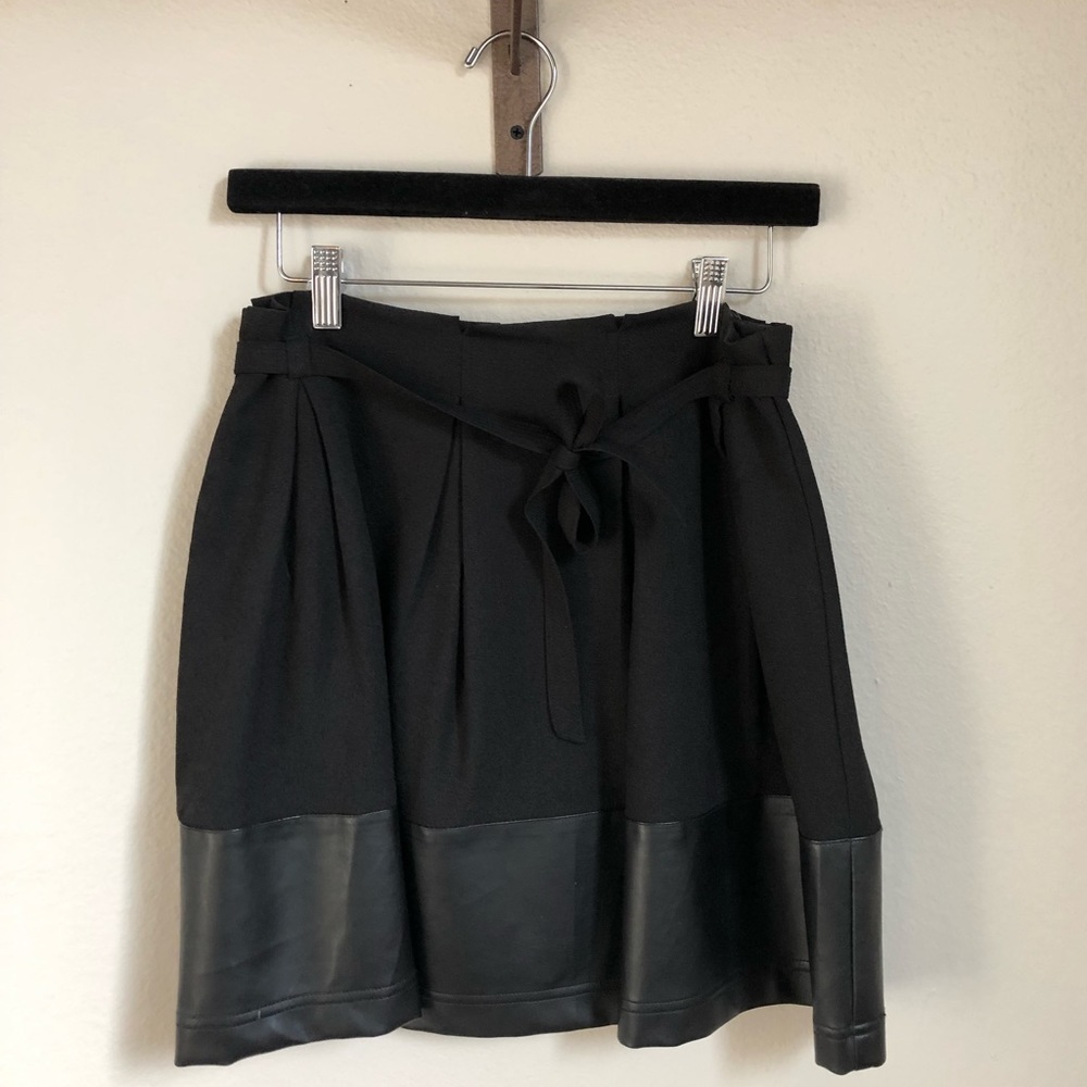 Pleated Mini Skirt w/ Leather Accent